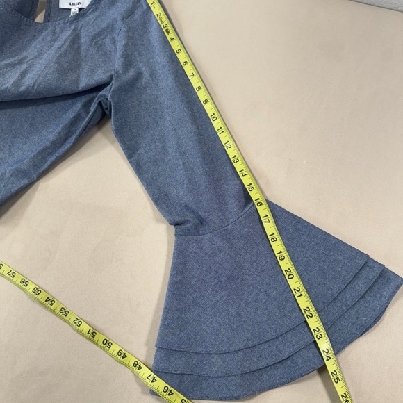 Likely Chambray Talcott Tie Front Bell Sleeve Top Blue Boho Beachy Medium NWT - Picture 10 of 12